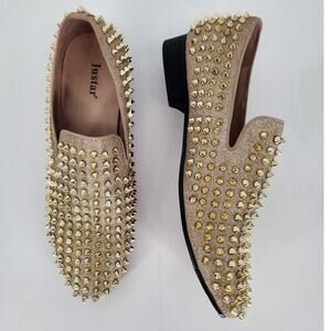 Justar Men's Gold Glitter Leather Spike Loafers Men’s Size 9